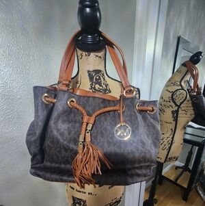 Michael Kors Brown & Tan Signature Tassel Shoulder Bag